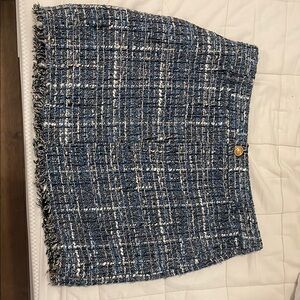 Blue Tweed Skirt with Gold Button